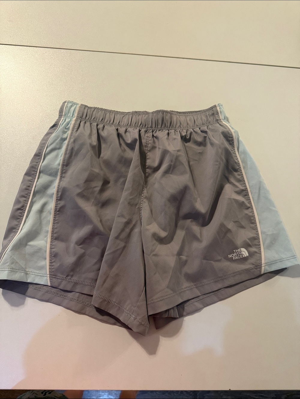 The North Face Gray Athletic Shorts with Light Blue Side Panels